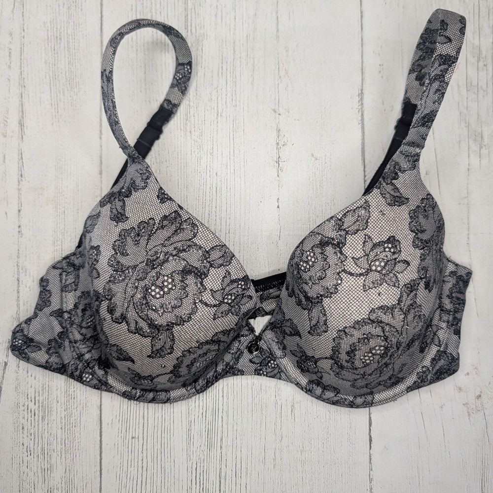 Victoria's Secret Black Floral Lace Bra, 32 C